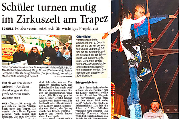 Ingrid Schoof Stiftung - Schüler turnen mutig im Zirkuszelt